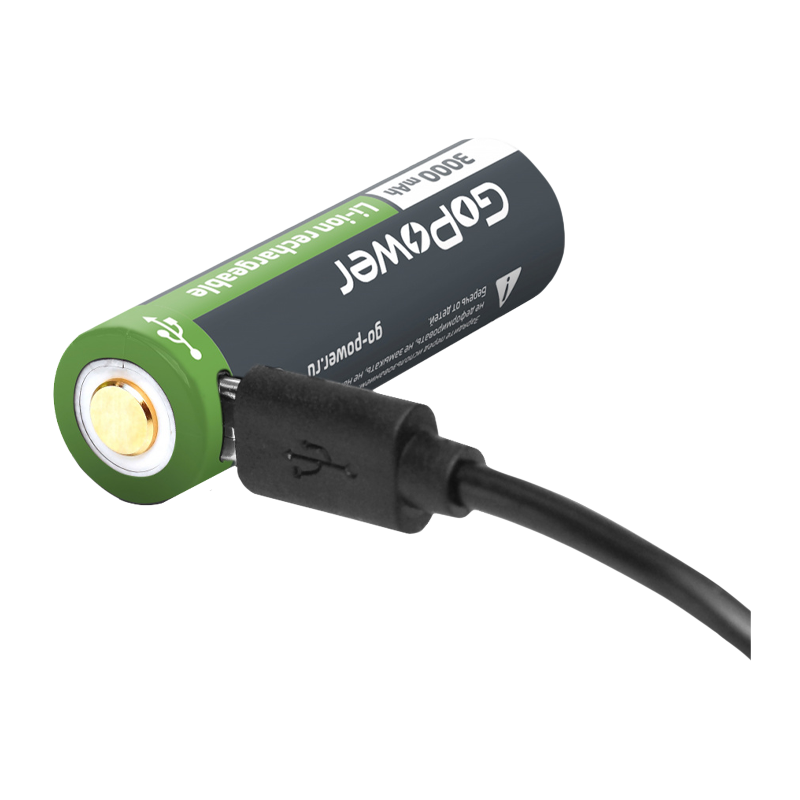 Аккумулятор Li-ion GoPower ICR18650 3.7V 3000mAh с защитой + USB (1/10/100)