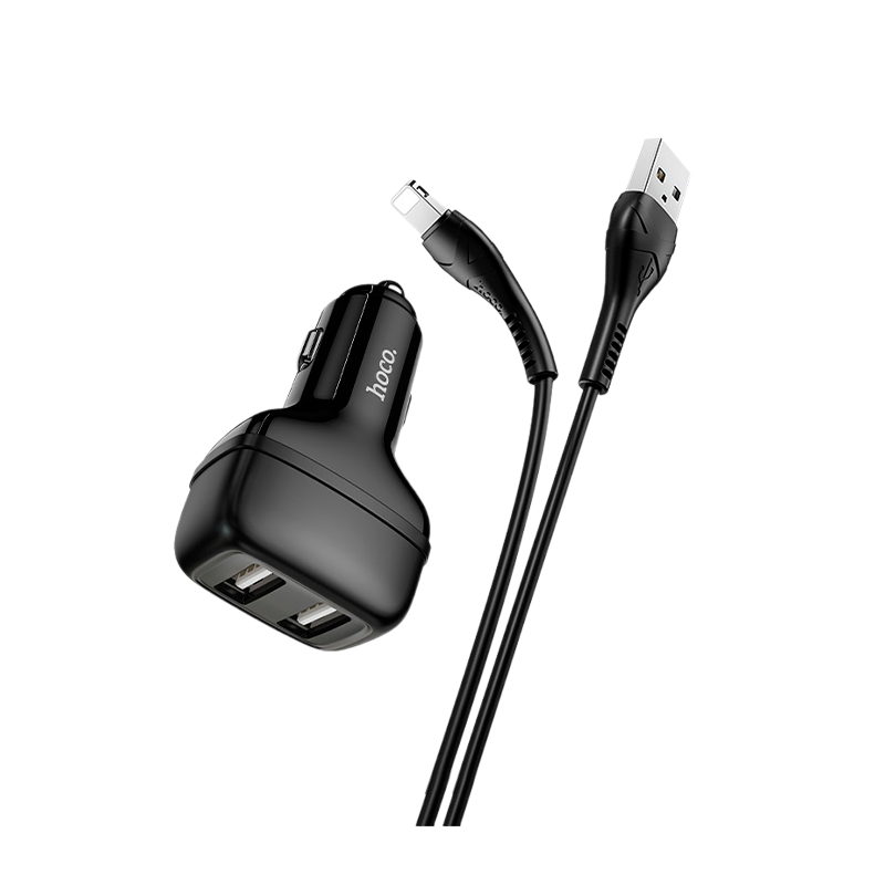 Автомобильное З/У HOCO Z36 2USB 2.1A с кабелем Lightning черный (1/14/140)