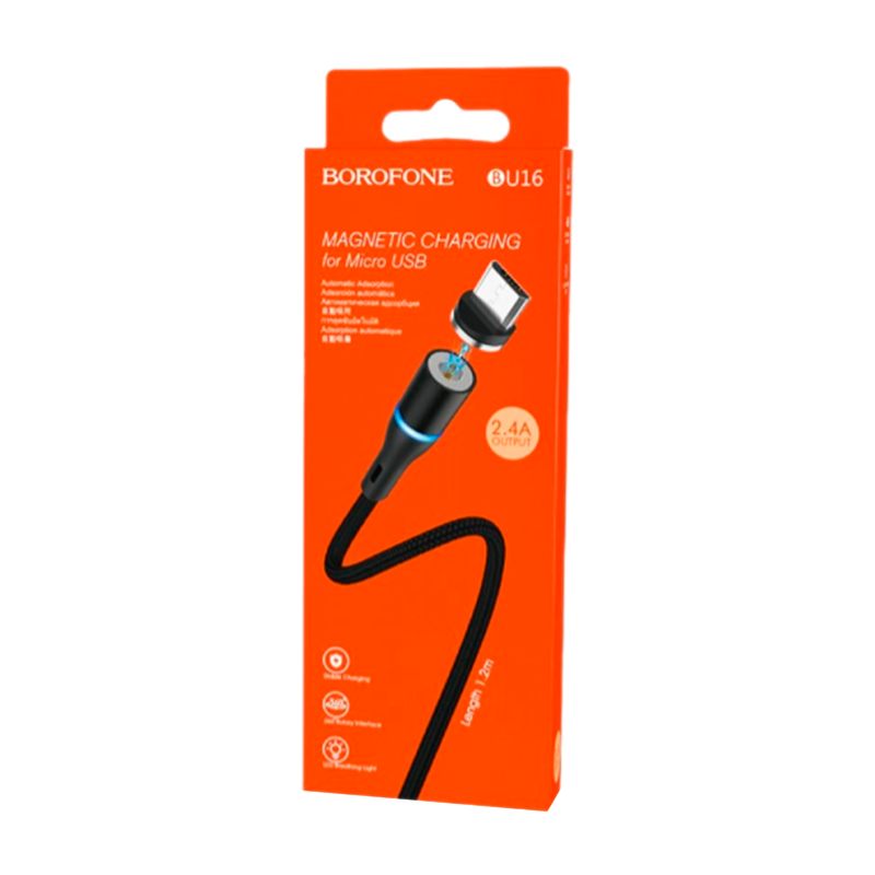 Кабель Borofone BU16 USB (m)-microUSB (m) 1.0м 2.4A ткань магнит черный (1/63/252)