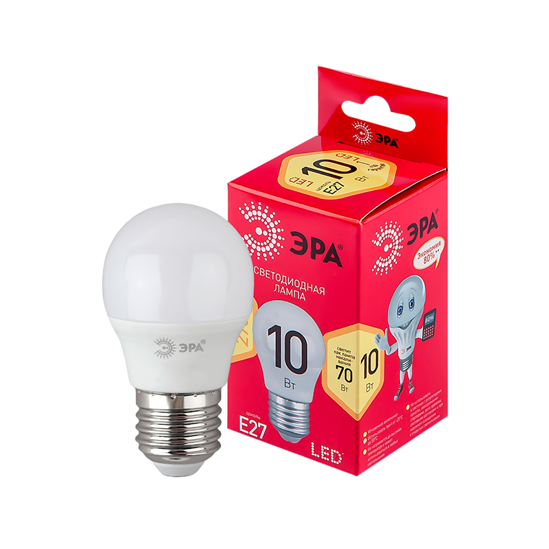 Лампа светодиодная ЭРА P45 E27 10W 2700К 220-240V шар Eco (1/10/100)