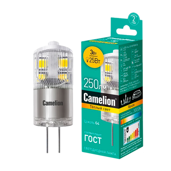 Лампа светодиодная Camelion JD G4 3W 220V рефлектор прозрачная