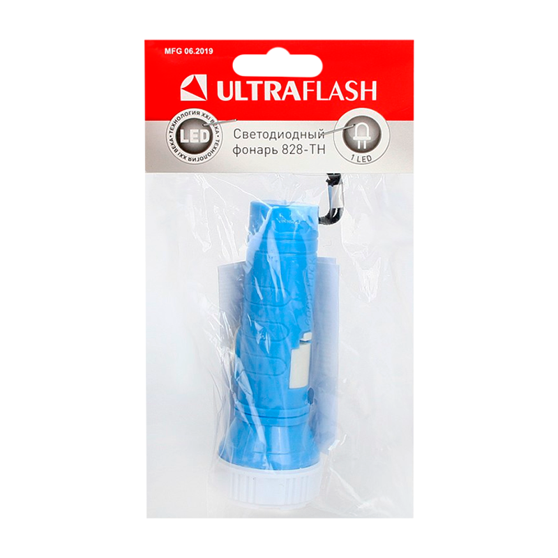 Фонарь универсальный Ultraflash 828-TH 0.4W 1LED от батареек IP44 голубой (1/24)