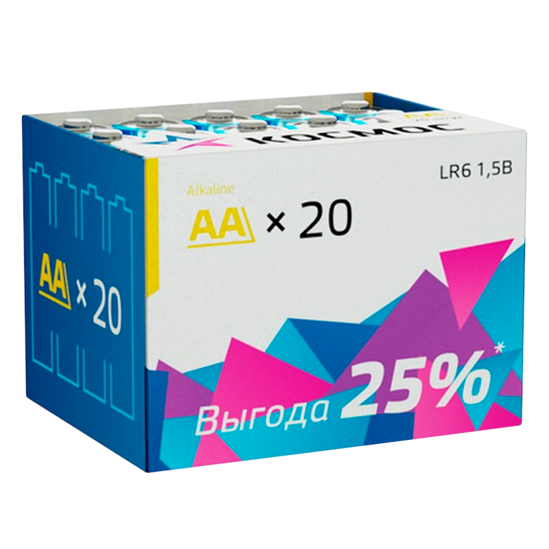 Батарейка Космос LR6 AA BOX20 Alkaline 1.5V (20/640) 