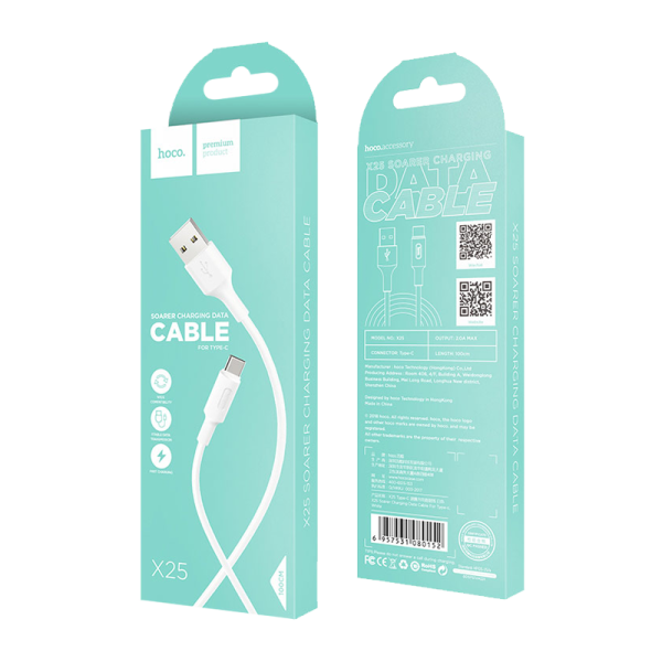 Кабель HOCO X25 USB (m)-Type-C (m) 1.0м 2.0A ПВХ белый (1/30/300)