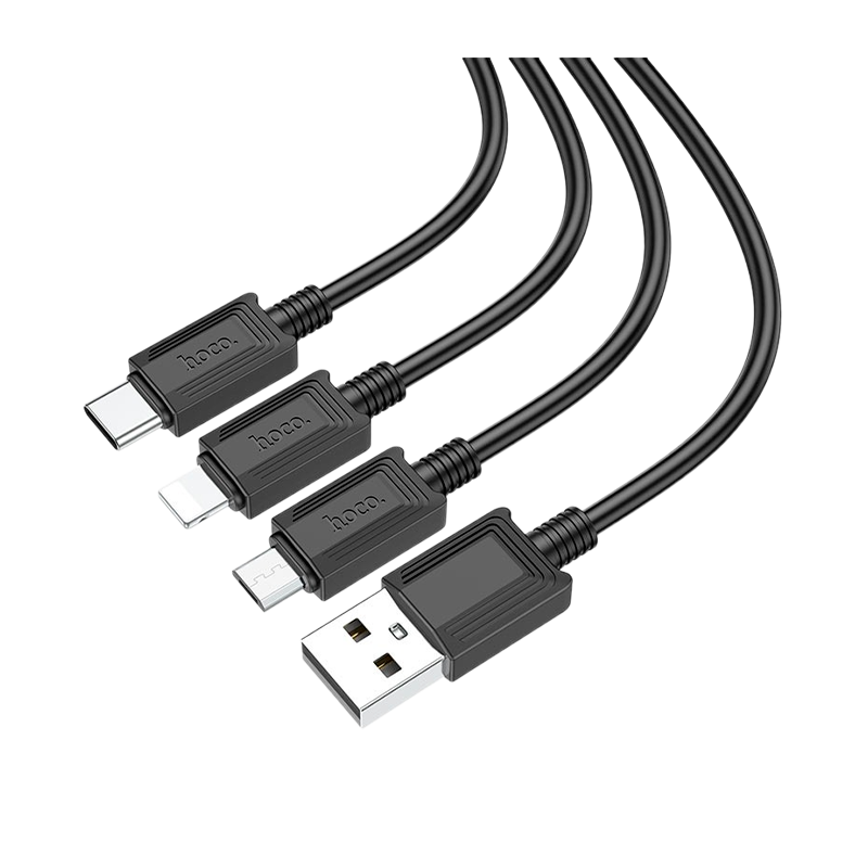 Кабель HOCO X74 USB (m)-2хType-C/Lightning/microUSB (m) 1.0м 2.0A ПВХ черный (1/31/310)