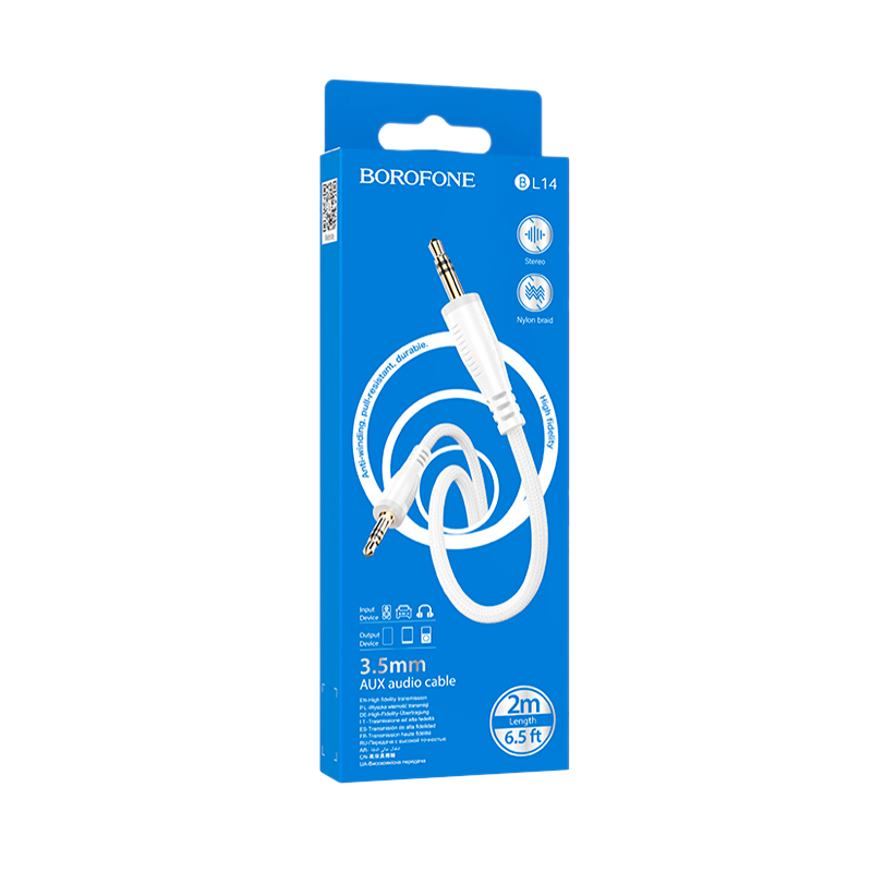 Кабель AUX Borofone BL14 Jack 3.5mm (m)-Jack 3.5mm (m) 2.0м ПВХ белый (1/63/252)