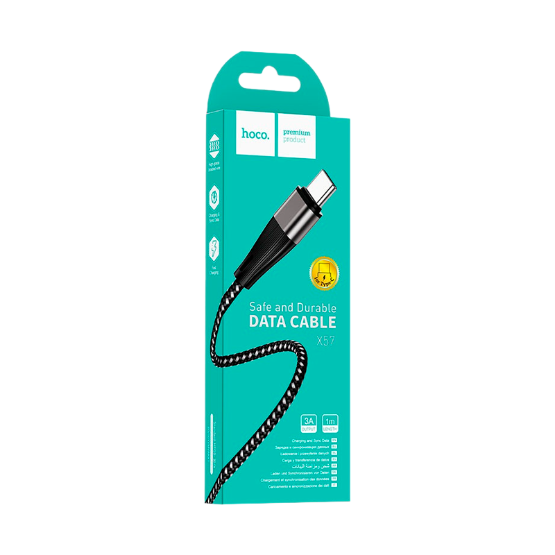 Кабель HOCO X57 USB (m)-Type-C (m) 1.0м 3.0A нейлон черный (1/33/330)