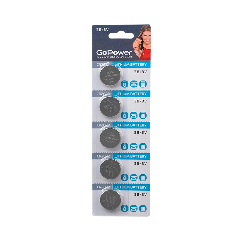 Батарейка GoPower CR2032 BL5 Lithium 3V (5/100/2000)
