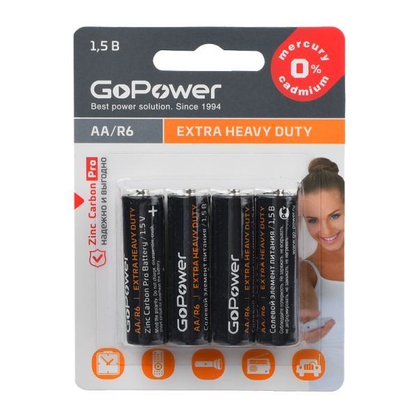 Батарейка GoPower R6 AA BL4 Heavy Duty 1.5V (4/48/576)