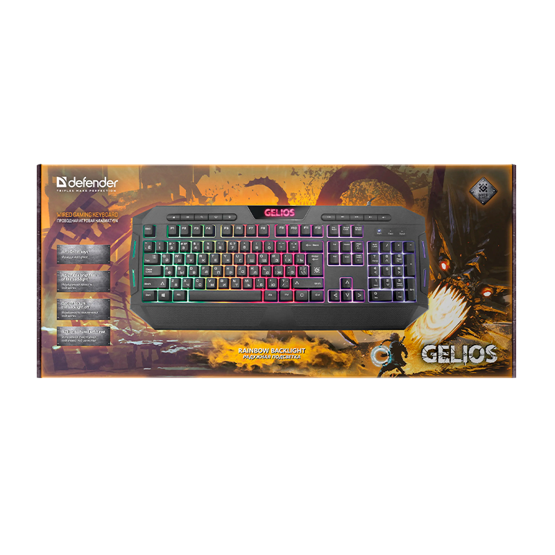 Клавиатура проводная Defender GK-174DL Gelios игровая USB 1.5м черный (1/10)