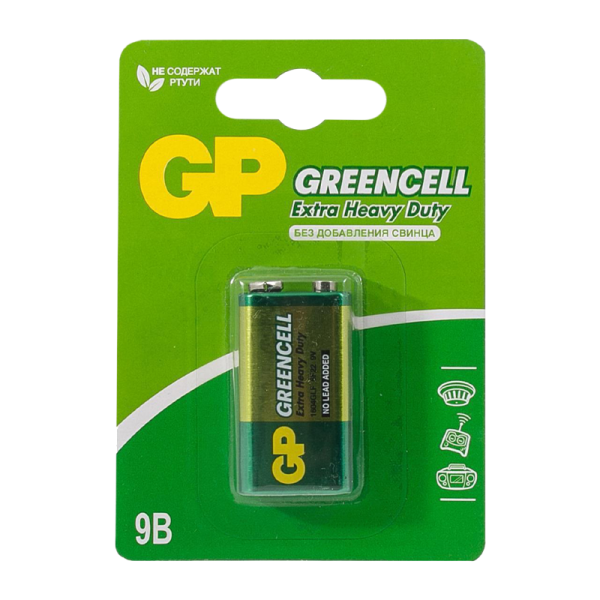 Батарейка GP GreenCell Крона 6F22 BL1 Heavy Duty 9V (1/10/200)