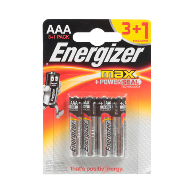 Батарейка Energizer PLUS+Power Seal LR03 AAA BL3+1 Alkaline 1.5V (4/48)