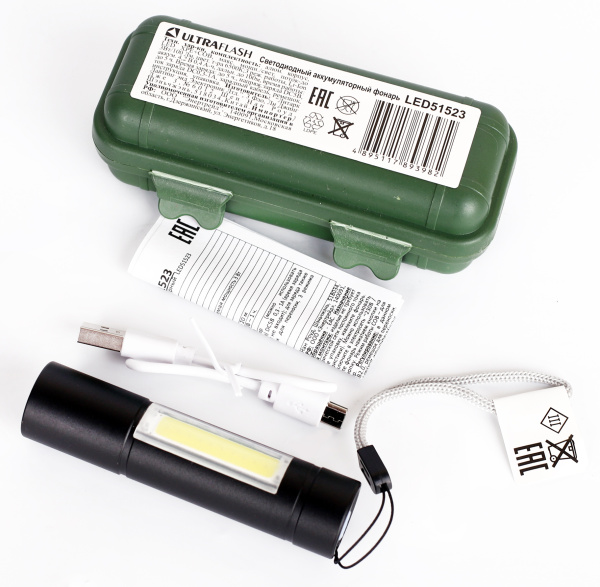 Фонарь туристический Ultraflash LED51523 3W 2LED от аккумулятора 3 режима черный (1/240)