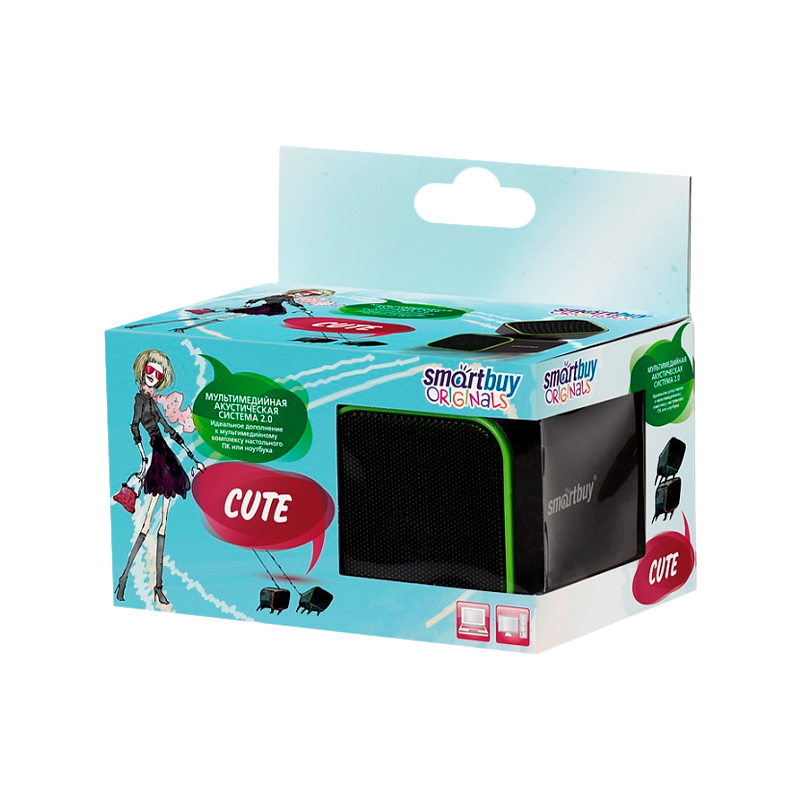 Колонки 2.0 Smartbuy CUTE 6W USB+Jack 3.5мм черный зеленый (1/60)
