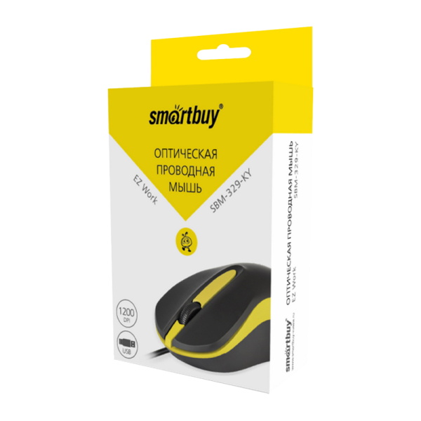 Мышь проводная Smartbuy 329 ONE классическая USB черный желтый (1/100)