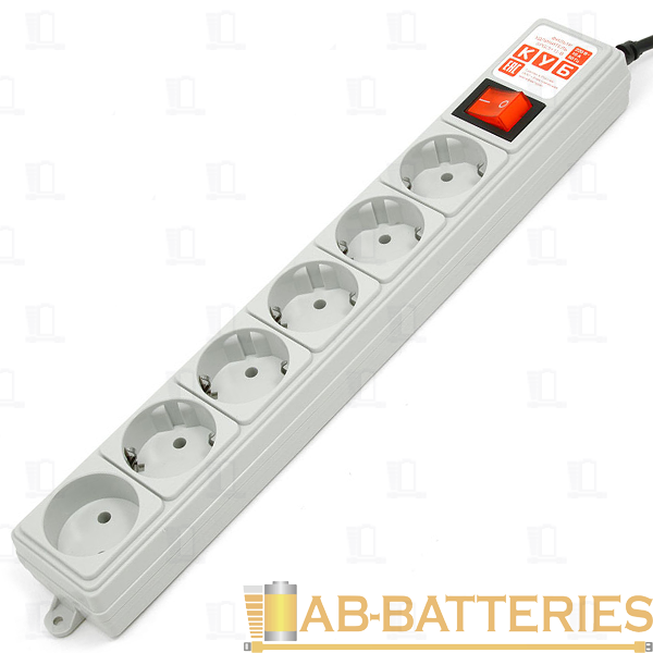 Сетевой фильтр Power Cube 5р.С/З 1р.Б/З 10A с выкл. 180 Дж 3.0м ПВС серый (1/24)