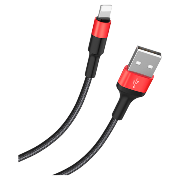 Кабель HOCO X26 USB (m)-Lightning (m) 1.0м 2.0A нейлон черный красный (1/30/300)