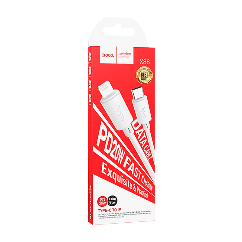 Кабель HOCO X88 Lightning (m)-Type-C (m) 1.0м 20W ПВХ белый (1/420)