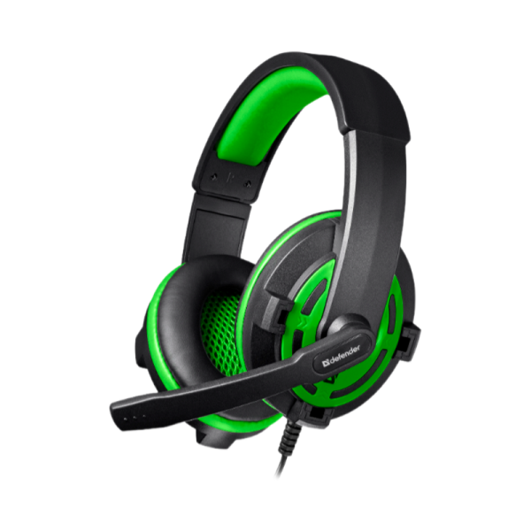 Наушники полноразмерные Defender G-300 Warhead с микр. игровые черный зеленый (1/20)
