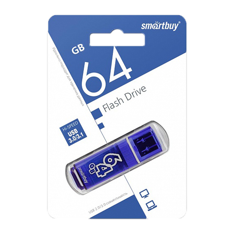 Флеш-накопитель Smartbuy Glossy 64GB USB3.0 пластик синий