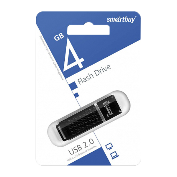 Флеш-накопитель Smartbuy Quartz 4GB USB2.0 пластик черный