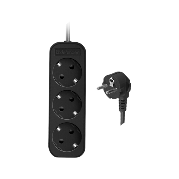 Удлинитель Defender M318 3р.С/З 10A 1.8м черный (1/30)