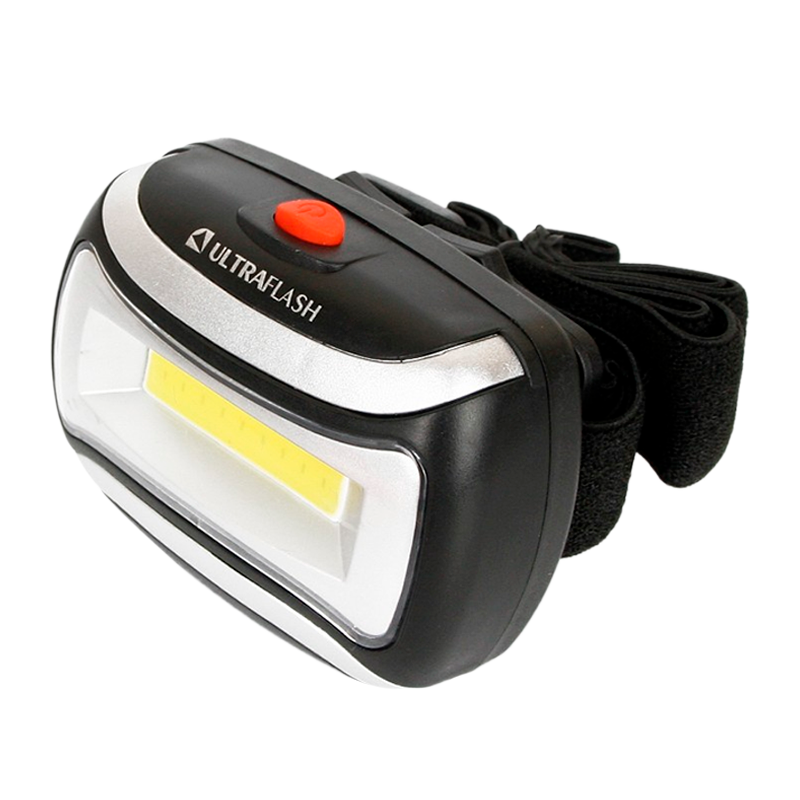 Фонарь налобный Ultraflash LED5380 3W COB от батареек IPX4 черный (1/50)