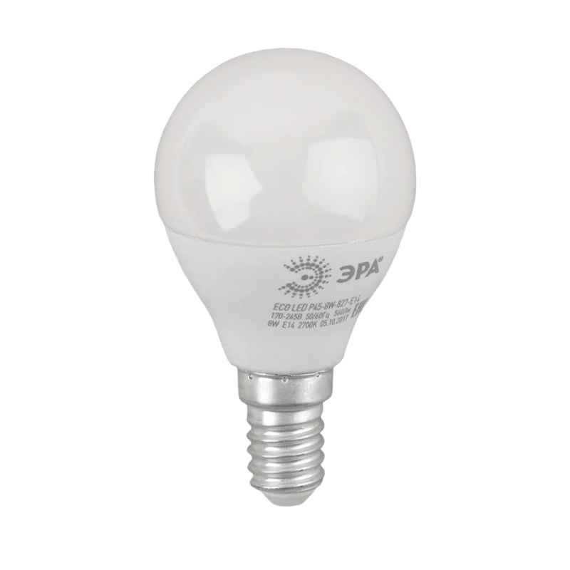 Лампа светодиодная ЭРА P45 E14 8W 2700К 220-240V шар Eco (1/10/100)