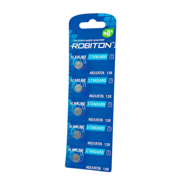 Батарейка ROBITON STANDARD R-AG2-0-BL5 (0% Hg) AG2 LR726 396 LR59 BL5