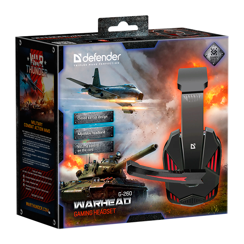Наушники полноразмерные Defender G-260 Warhead с микр. игровые черный красный (1/20)