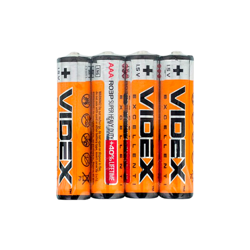 Батарейка Videx R03 AAA Shrink 4 Heavy Duty 1.5V (4/60/1440)