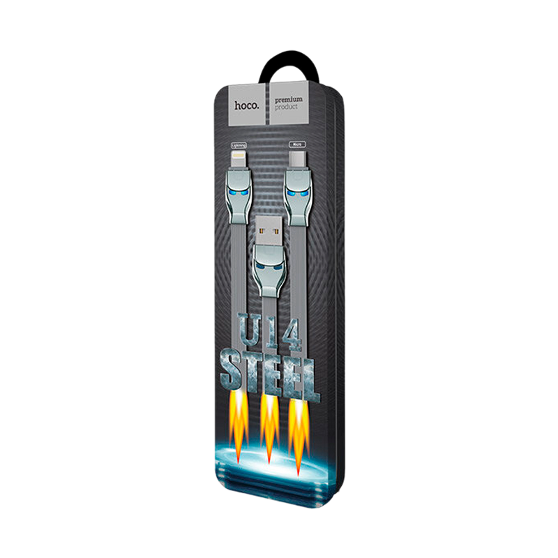 Кабель HOCO U14 USB (m)-microUSB (m) 1.2м 2.4A силикон серый (1/50/300)