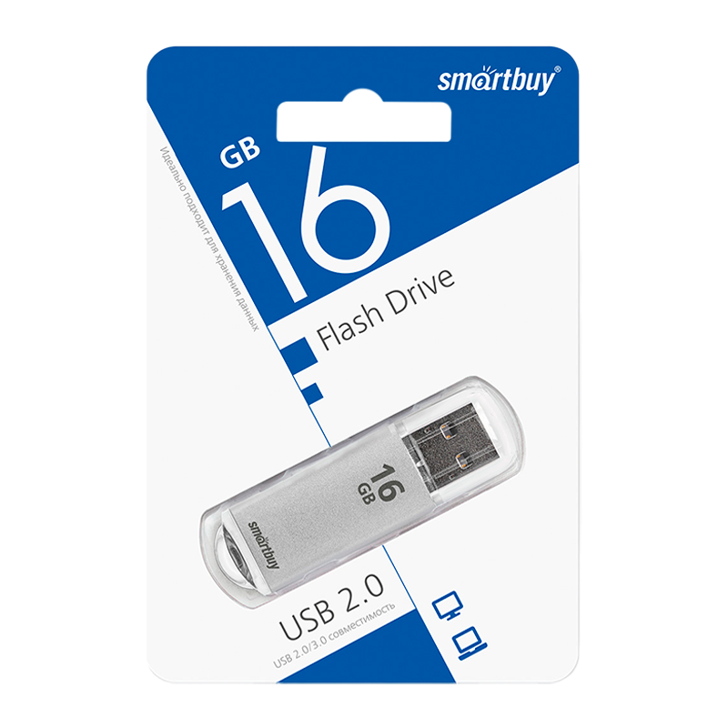 Флеш-накопитель Smartbuy V-Cut 16GB USB2.0 пластик серебряный
