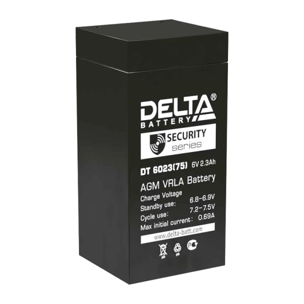 Аккумулятор свинцово-кислотный Delta DT 6023 (75) 6V 2.3Ah (1/20)