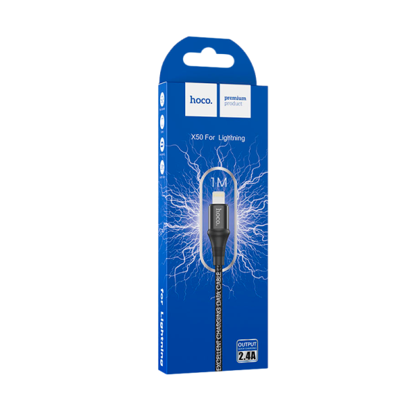 Кабель HOCO X50 USB (m)-Lightning (m) 1.0м 2.4A нейлон черный (1/31/310)