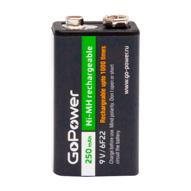 Аккумулятор бытовой GoPower Крона 6F22 BL1 NI-MH 9V 250mAh (1/25/100)