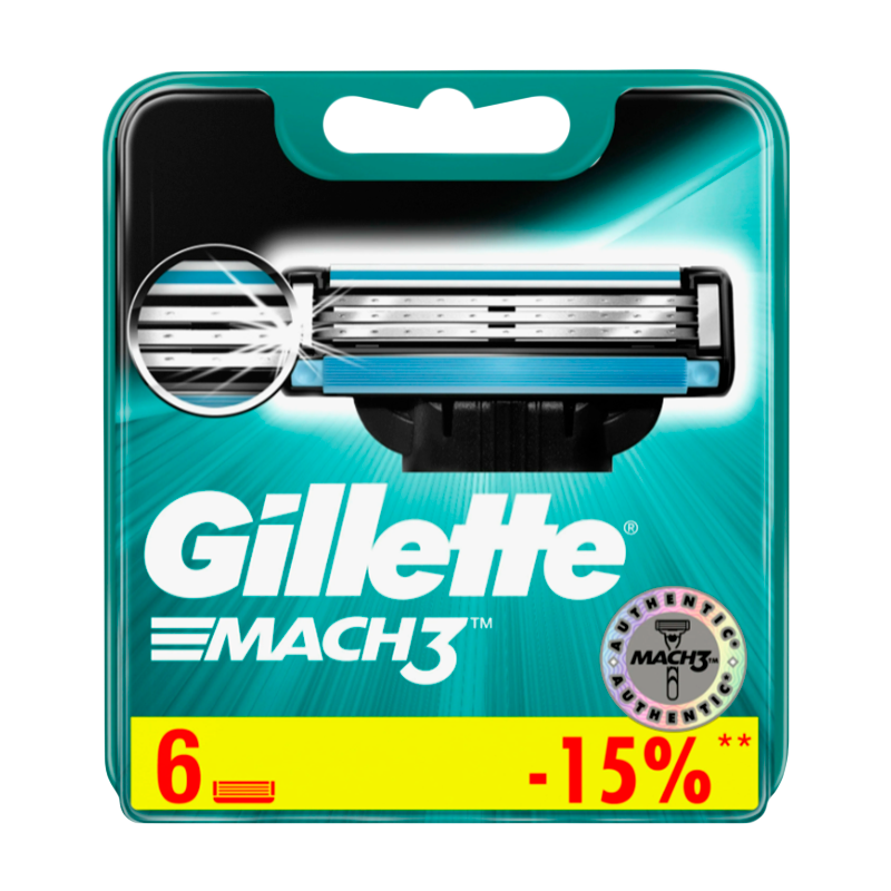 Сменные кассеты Gillette MACH3 TURBO 3 лезвия 4+2шт. (цена за 1 шт) (6/60)