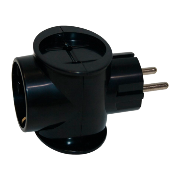 Разветвитель Toker 3Т1 1р.С/З 2р.Б/З в индивидуальной упаковке черный (1/50)