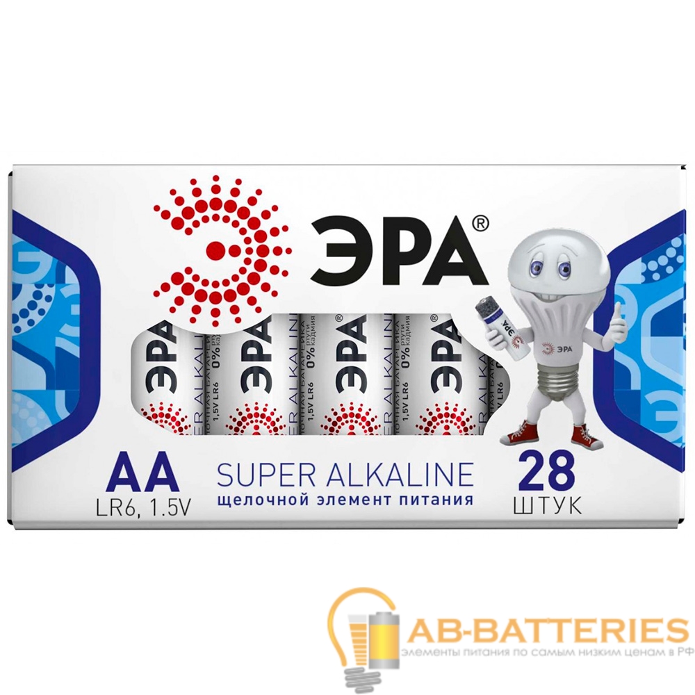 Батарейка ЭРА Super LR6 AA BOX28 Alkaline 1.5V (28/840/18480)