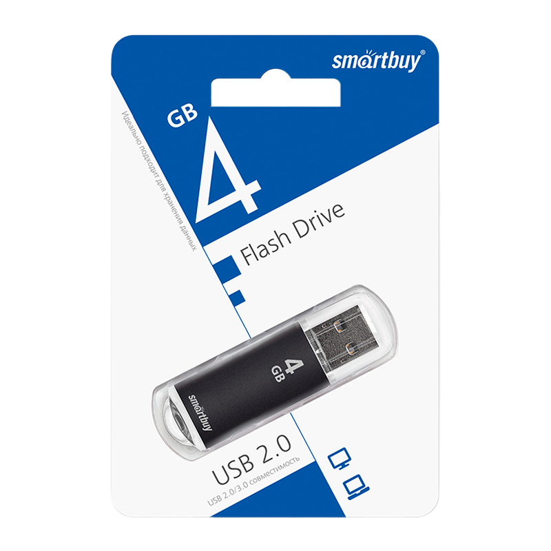 Флеш-накопитель Smartbuy V-Cut 4GB USB2.0 пластик черный