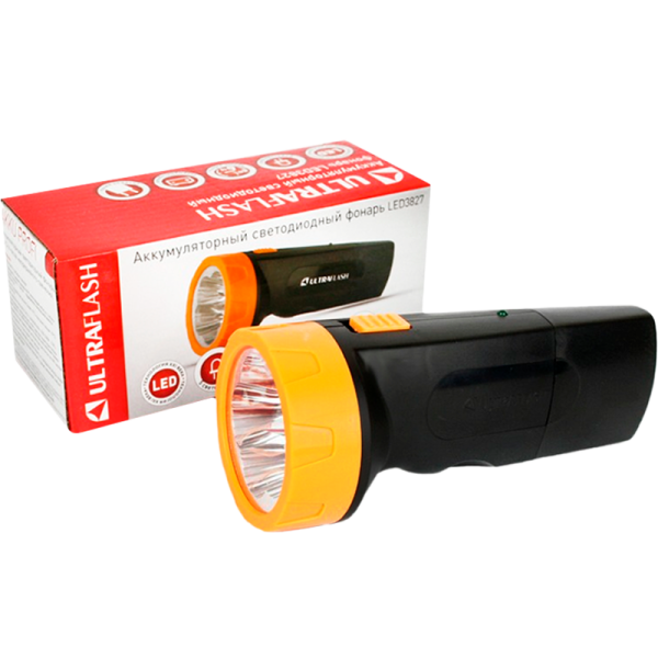Фонарь туристический Ultraflash LED3827 0.7W 5LED от аккумулятора IP22 прямая подзарядка черный желт