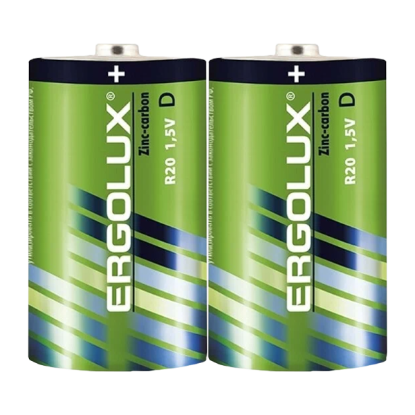 Батарейка Ergolux R20 D Shrink 2 Heavy Duty 1.5V (2/12/144)