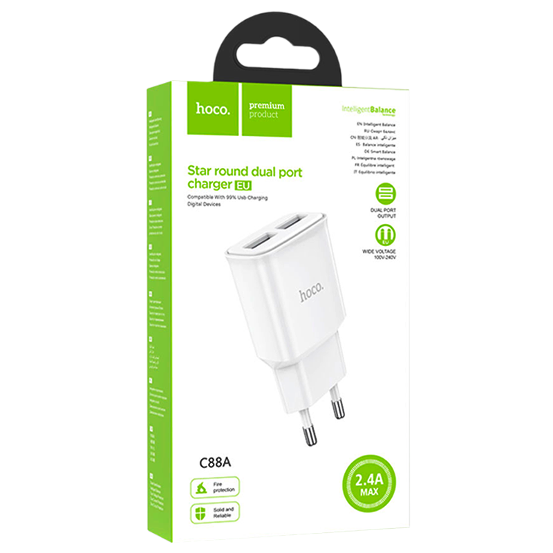 Сетевое З/У HOCO C88A 2USB 2.4A белый (1/12/120)
