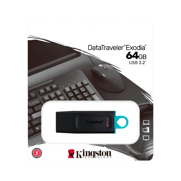 Флеш-накопитель Kingston DataTraveler Exodia 64GB USB3.2 пластик черный голубой