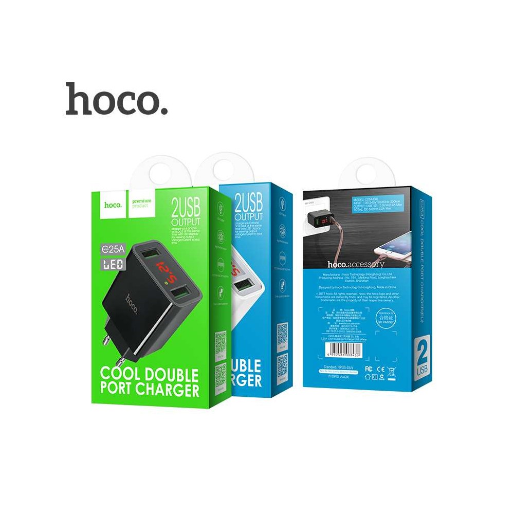Сетевое З/У HOCO C25A 2USB 2.2A черный (1/24/144)