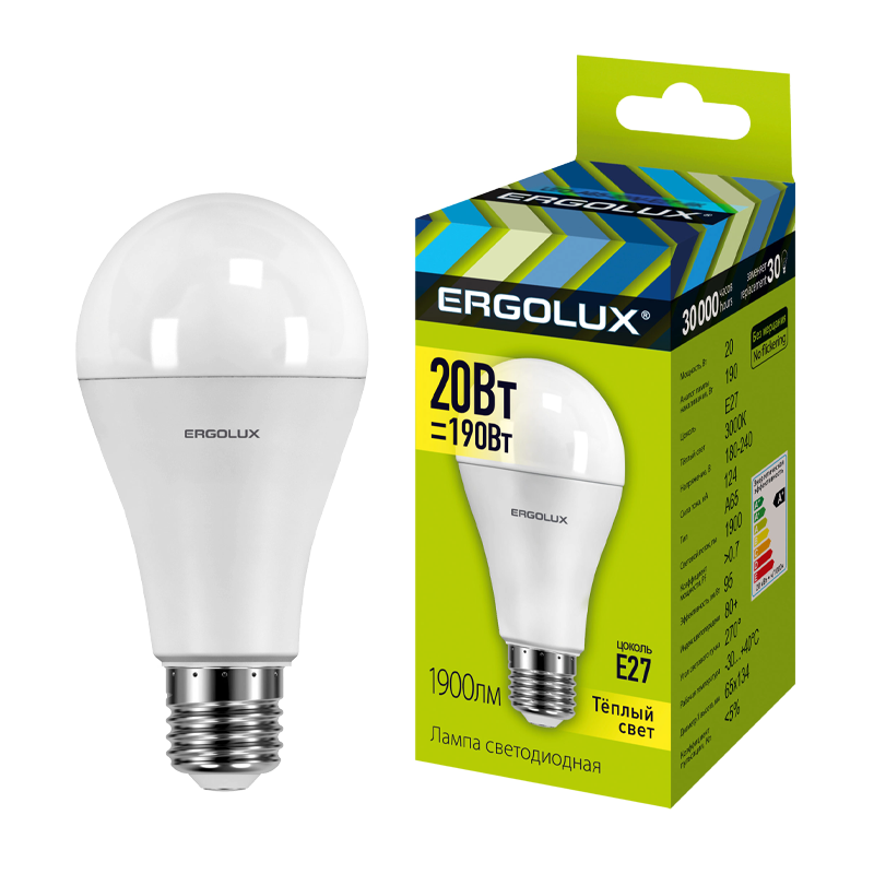 Лампа светодиодная Ergolux A65 E27 20W 3000К 180-240V груша ЛОН (1/10/100)