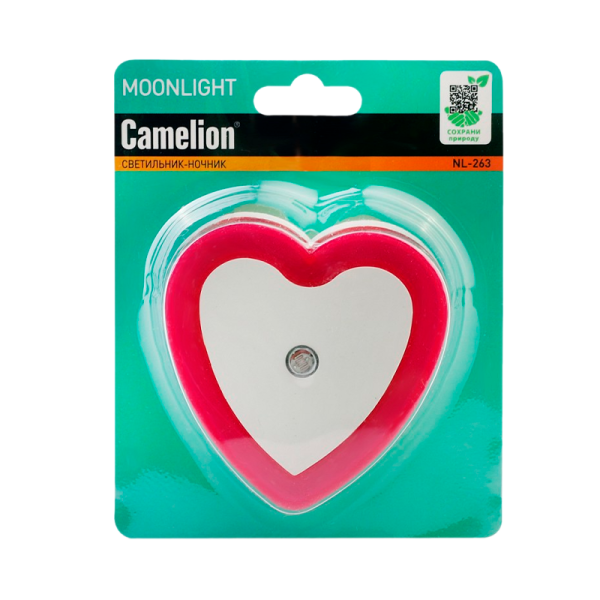 Ночник Camelion NL-263 "Сердце с фотосенсором" 0.6W 220V в розетку красный (1/30/120)