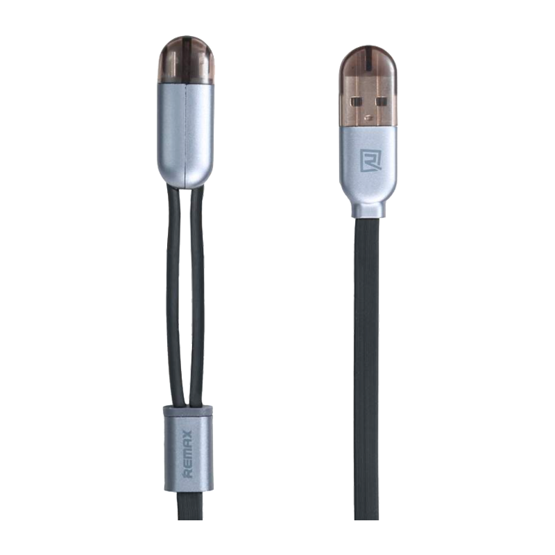 USB Кабель REMAX Gemini 2in1 (Micro-Iphone 5/6/7/SE) (1M, 2.1A) RC-025t Черный