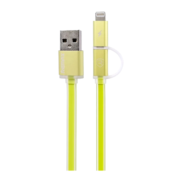 USB Кабель REMAX Aurora 2in1 (Micro-Iphone 5/6/7/SE) (1M, 2.1A) RC-020t Зеленый