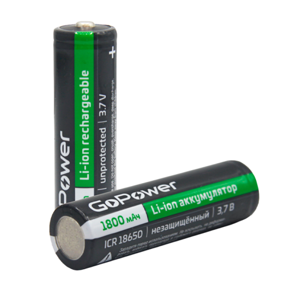 Аккумулятор Li-ion GoPower ICR18650 PC1 3.7V 1800mAh без защиты выс.конт. (1/80/160)